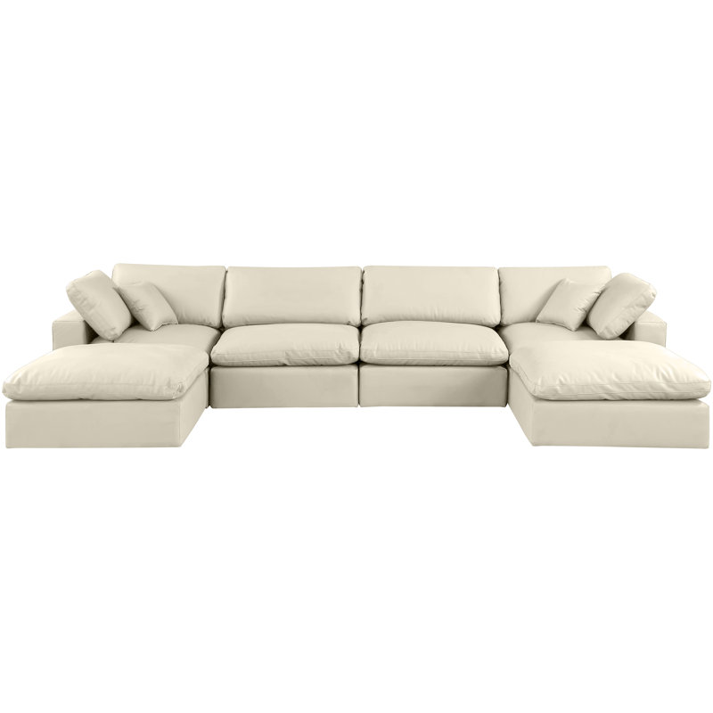 Canapé modulaire réversible en similicuir de 160 po de large avec repose-pieds, Cuir crème végétalien
