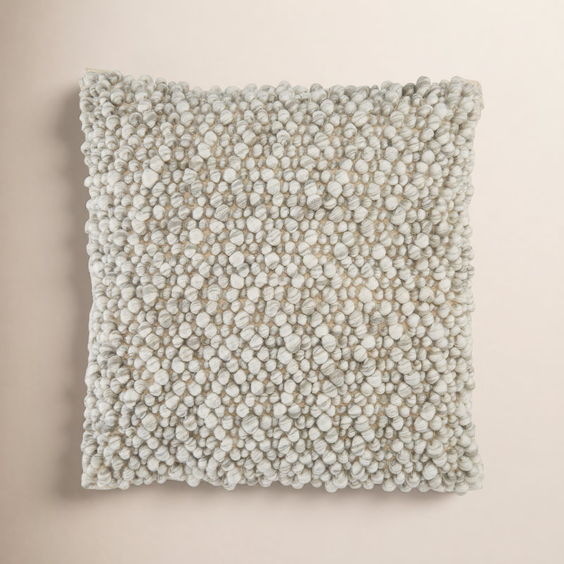 Upson Embroidered Wool Blend Throw Pillow, Light Gray, Polyester