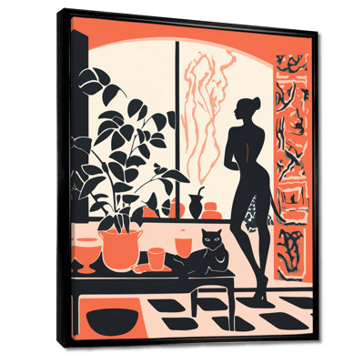 Rétro portrait graphique d'une femme avec un chat noir I - art mural africain