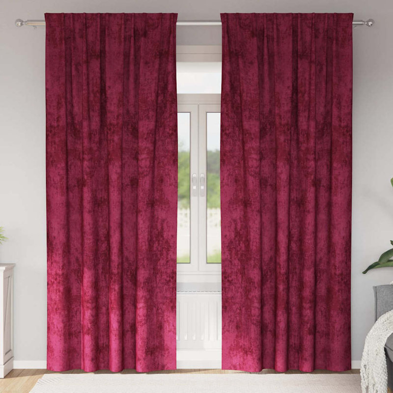 Curtain With Curtains 2 Pcs Velvet, Wine Red, 140cm Width x 225cm Drop