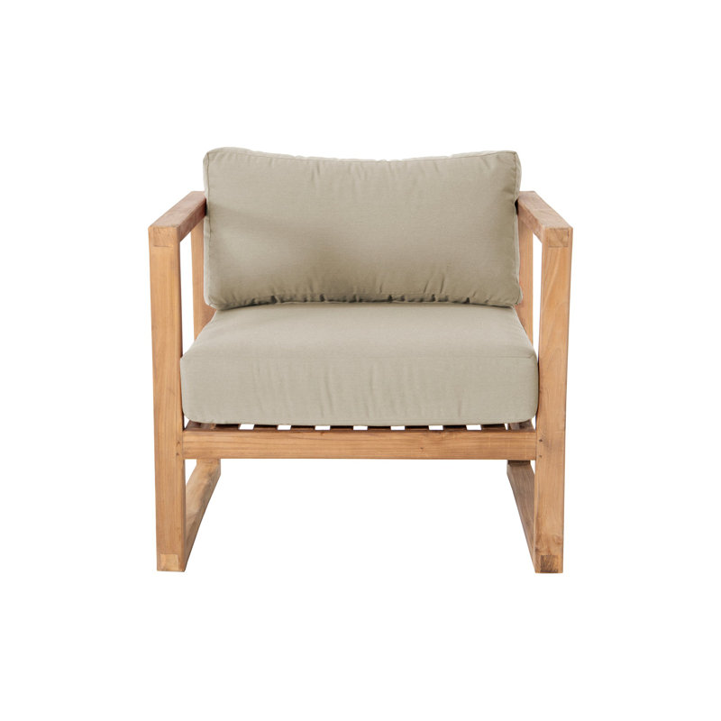Chaise de terrasse en teck Nurein avec coussins Sunbrella, Beige antique