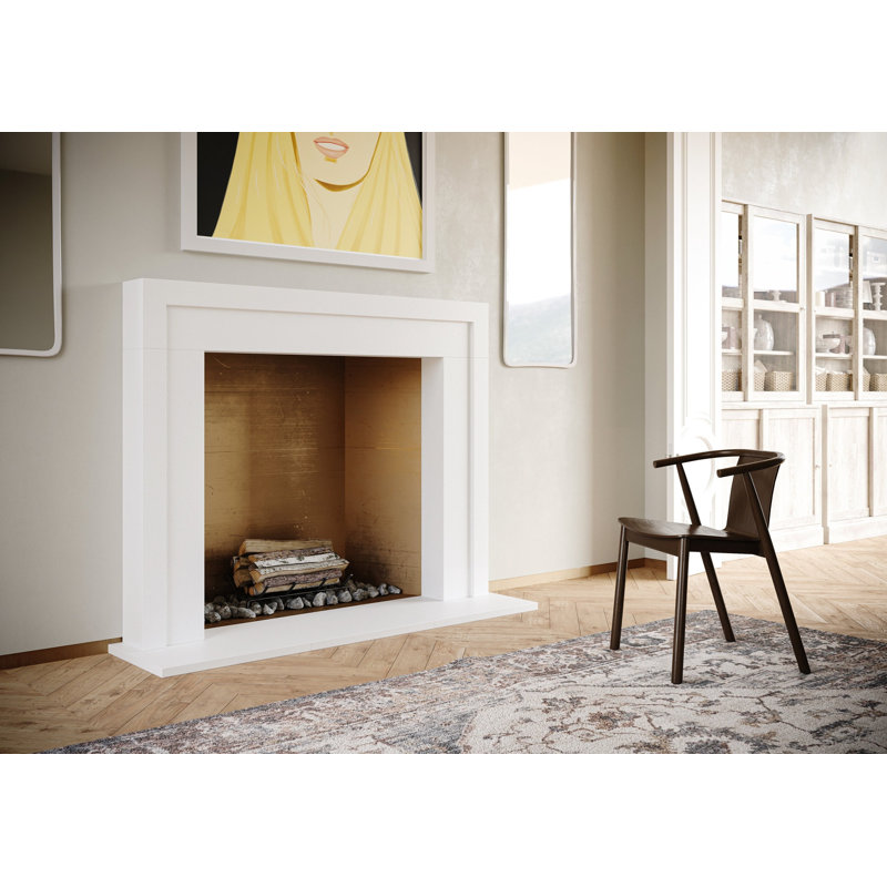 Flatiron Cast Stone Fireplace Surround with Bullnose Hearth, Tan, 53" H x 66" W x 7" D