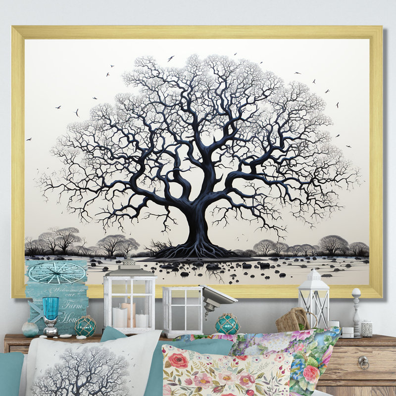 Arbre africain minimalisme II, Cadre photo doré simple, H 12 po x l 20 po x P 1 po
