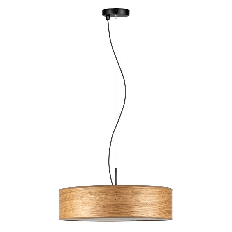 Ocho Slim 3 - Light Black/White Drum Pendant, Rustic Oak