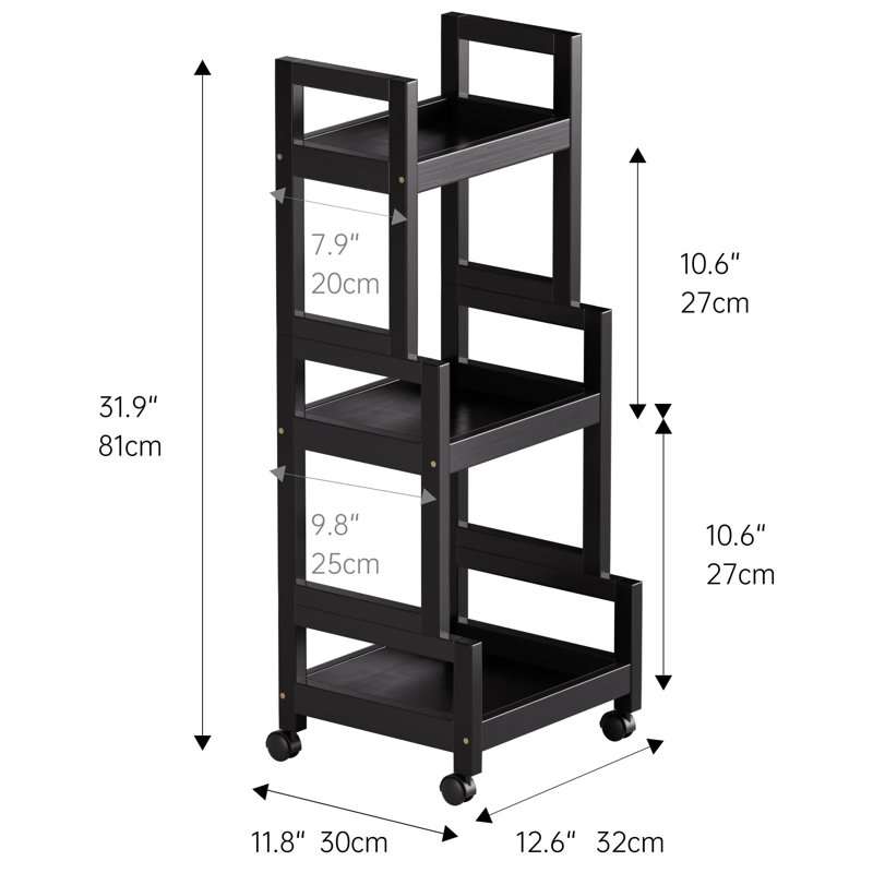 Ragib 32cm W Utility Cart with Wheels, Black