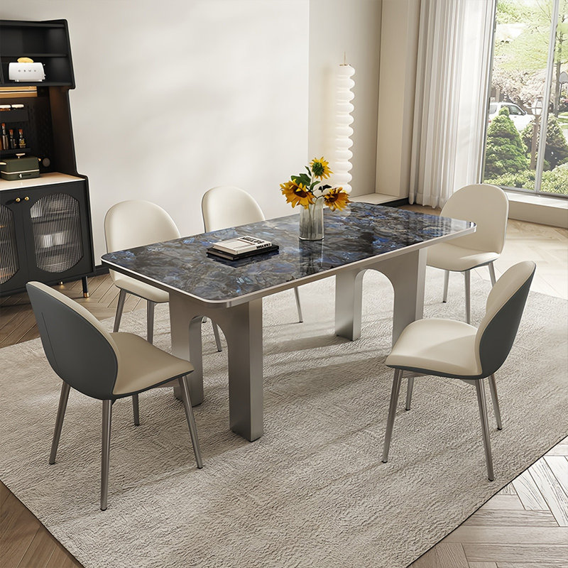 Modern Rectangular Rock Slab Dining Table Sets, 29.5"H x 70.8"L x 35.4"W