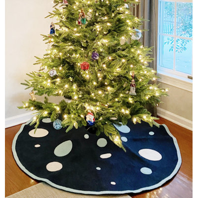 Handmade Christmas Tree Skirt in Hand Felted Wool - Blue Polka Dots - 60"