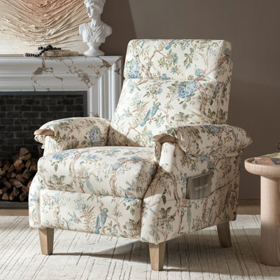 Adamsville Farmhouse Polyester Manual Recliner with Solid Wood Arms