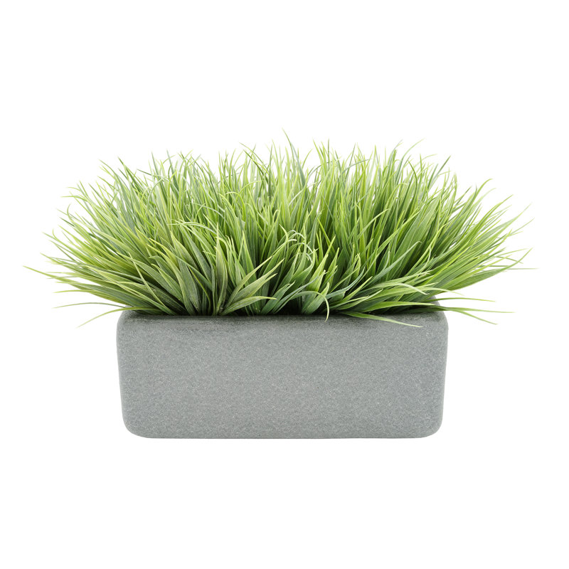 Herbe artificielle en pot de fleurs, Gris, Vert pâle, H 13 po x L 20 po x P 13 po