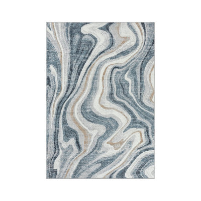 5 x 7 Ft Marble Swirl Area Rug for Office, Blue Beige