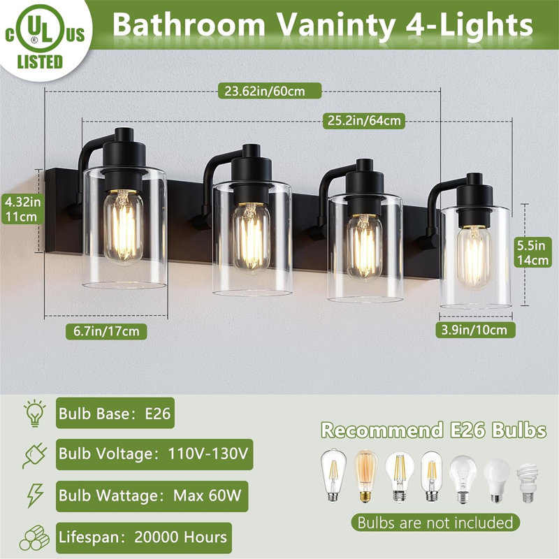 Dimmable Vanity Light, 4, Matte Black
