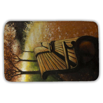 Park bench on a fall day Bath Mat with Non-Slip Backing - Quick Dry Memory Foam Bathroom Rug - Absorbent - Modern Plush Spa-Style - Machine Washable