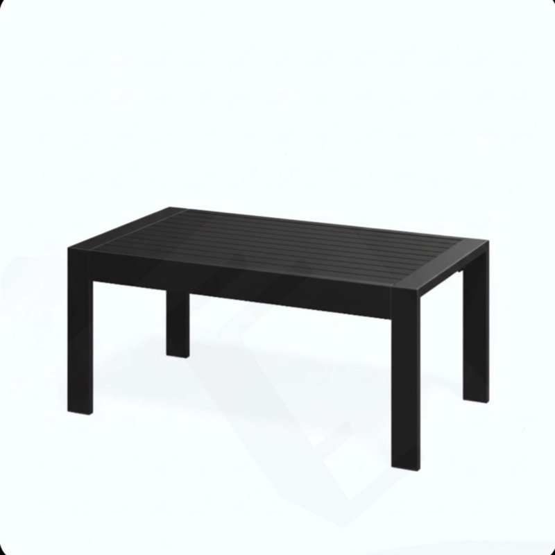 All-Weather Metal Outdoor Coffee Table With Wood-Look Top And Frame, Black