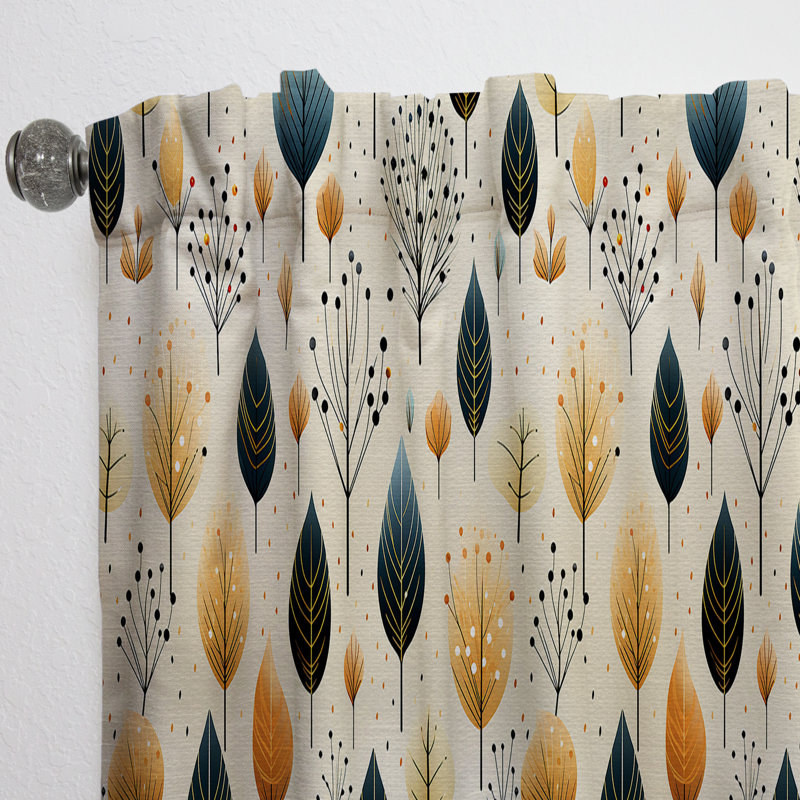 Modern Leaf Patterns II Polyester Blackout Single Curtain Panel Single Panel, 52" W x 63" L