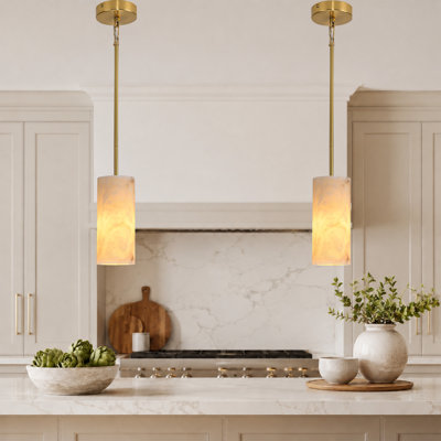 1 - Light Kitchen Island Cylinder Pendant Lights With Alabaster Shade (Set Of 2)