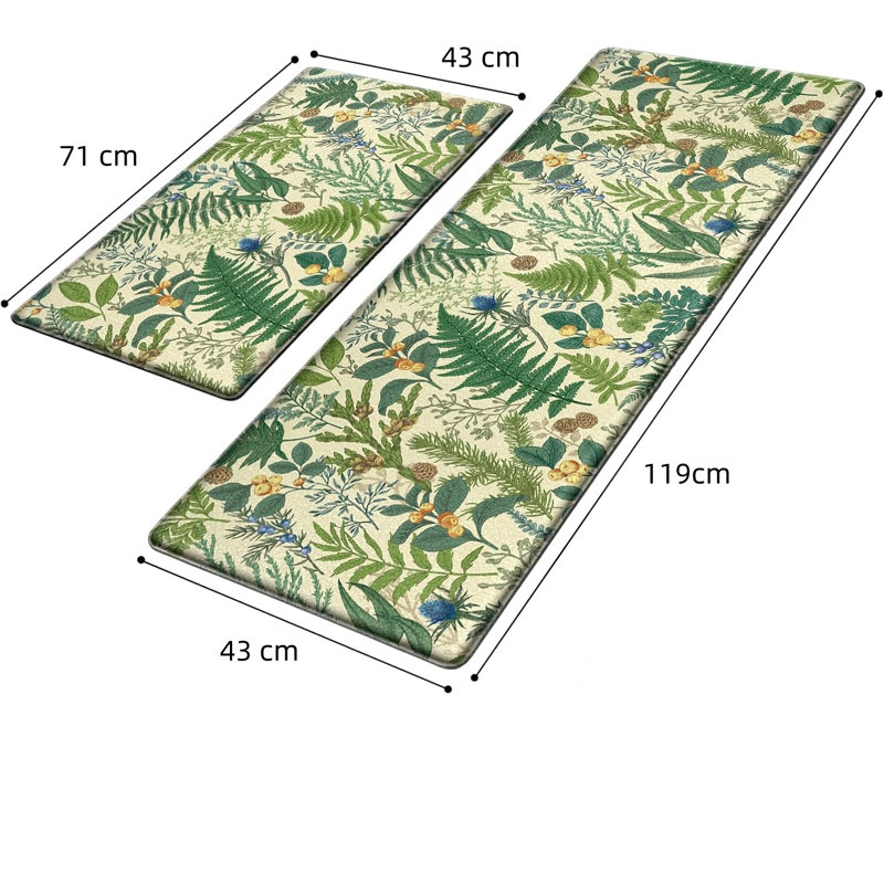Floral Non-Skid Kitchen Mat, Green/Sage