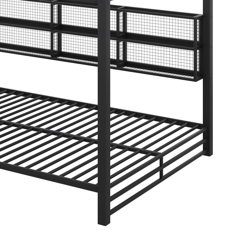 Grand lit superposé en métal avec rangement et éclairage intégré en métal