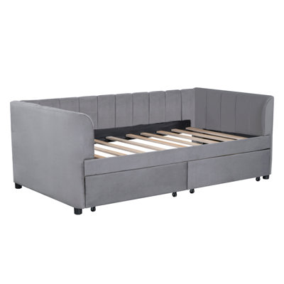 Upholstered Daybed With Ergonomic Design Backrest And 2 Drawers