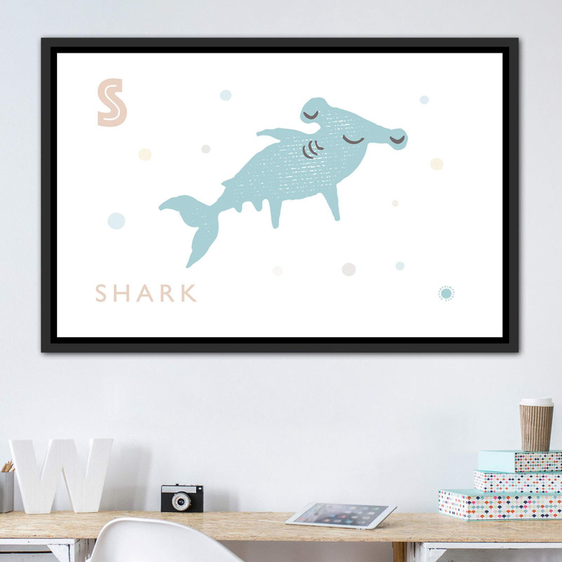 Requin - imprimé, H 40 po x l 60 po x 1,5 po, Toile avec cadre noir patiné, Pas de tapis