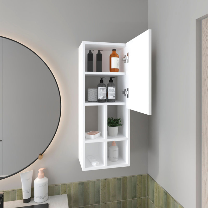 White Bathroom Cabinet With 1 Door And 4 Shelves, Complementing Different Interior Styles, Ideal For Small Spaces 、、、1 、4 、、