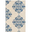 Tapis ivoire / bleu en laine crocheté à la main Daijah-22226377