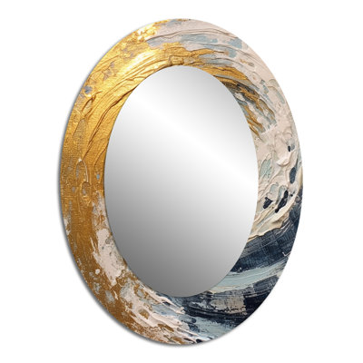 Gold And Blue Spiral Nebula - Abstract Oval Decorative Mirror On Metal