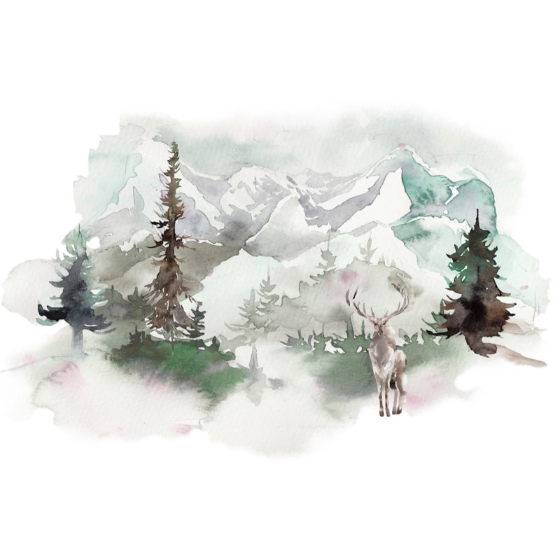 Papier peint à motif de cerfs à cornes de style nordique Carnkirk, l 204 po x L 114 po
