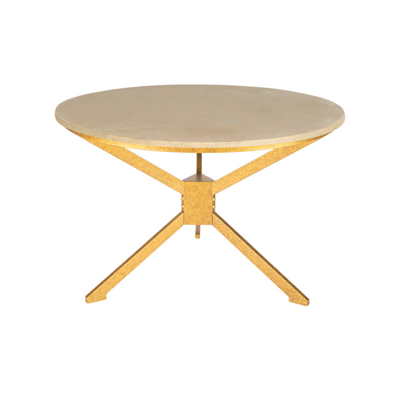 Table de salle à manger à piédestal, Or royal, Travertin