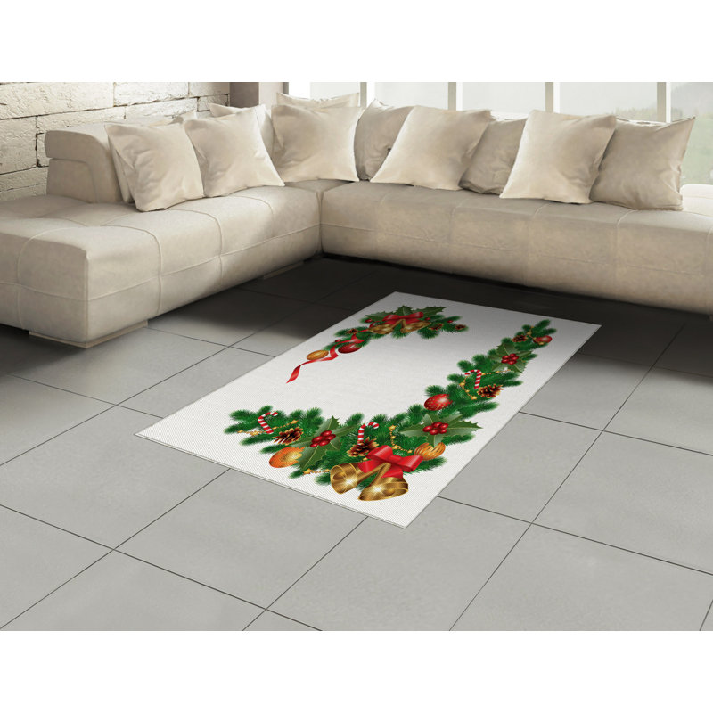 Tapis décoratif de Noël à haute densité en fibres de polyester à longs fils, Rectangle— 4 pi x 5 pi 8 po