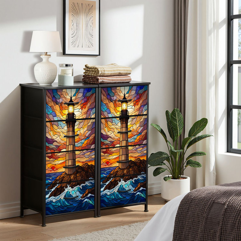 4 Drawer Dresser for Bedroom, Narrow Chest of Drawers, Wooden Top and Study Iron Frame 18"x37.5"-(WxH)