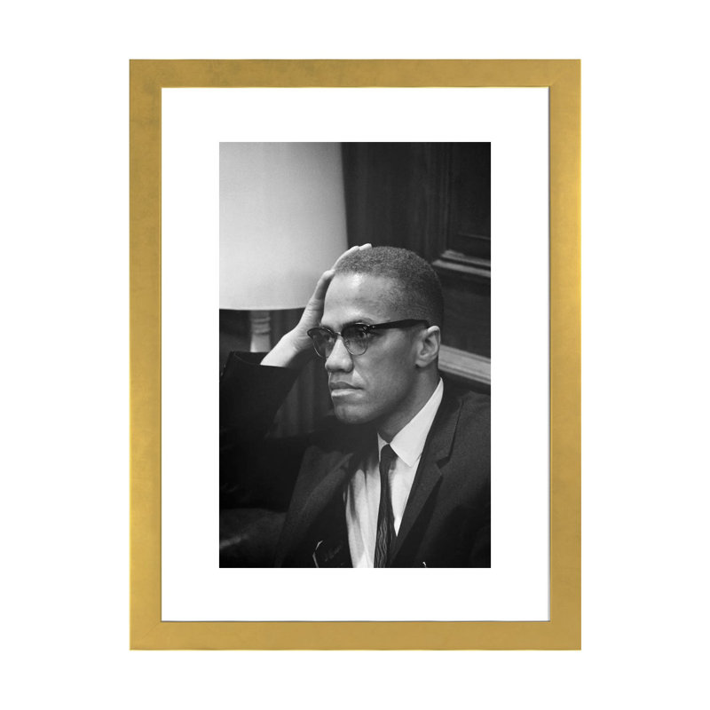 Malcolm X (1925-1965) de Marion Trikosko-impression, Papier encadré doré, Blanc, H 24 po x l 16 po x P 1 po