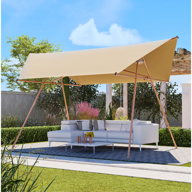 Auvent de voile à abat-jour hexagonal, grand pare-soleil à blocs UV de 156 po x 118 po avec UPF 50+, tissu en polyester haute densité imperméable, poteaux bruns résistants à la rouille et crochets intégrés pour le patio