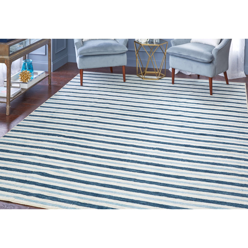 Tapis rayé bleu Newell, Rectangle 5 pi x 8 pi
