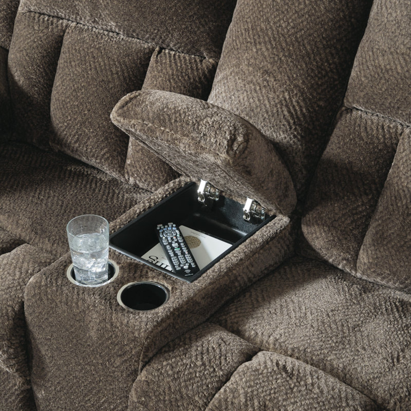 Senita Reclining Loveseat With Console, Brown Polyester