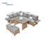 Ensemble modulaire d'extérieur en rotin 5 pièces avec 2 tables d'appoint extensibles PE