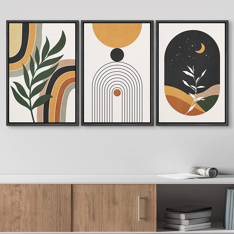 Ensemble d'art moderne Midho Century Boho IDÉE4WALL, H 24 po x l 48 po x P 1,5 po, Toile avec cadre noir