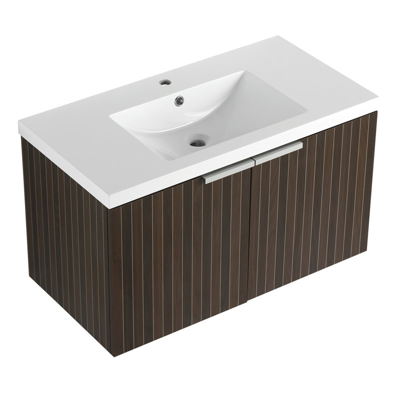 Armoire de rangement de salle de bain 36 po avec lavabo en résine. Ouverture à fermeture en douceur, fixation murale. Rayures. Lavabo polyvalent 36 po. Tache de dévoilement, portée. Viabilité abondante
