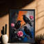 Reproduction d'art encadré noir et noir rétro Raven and Roses-1668737482
