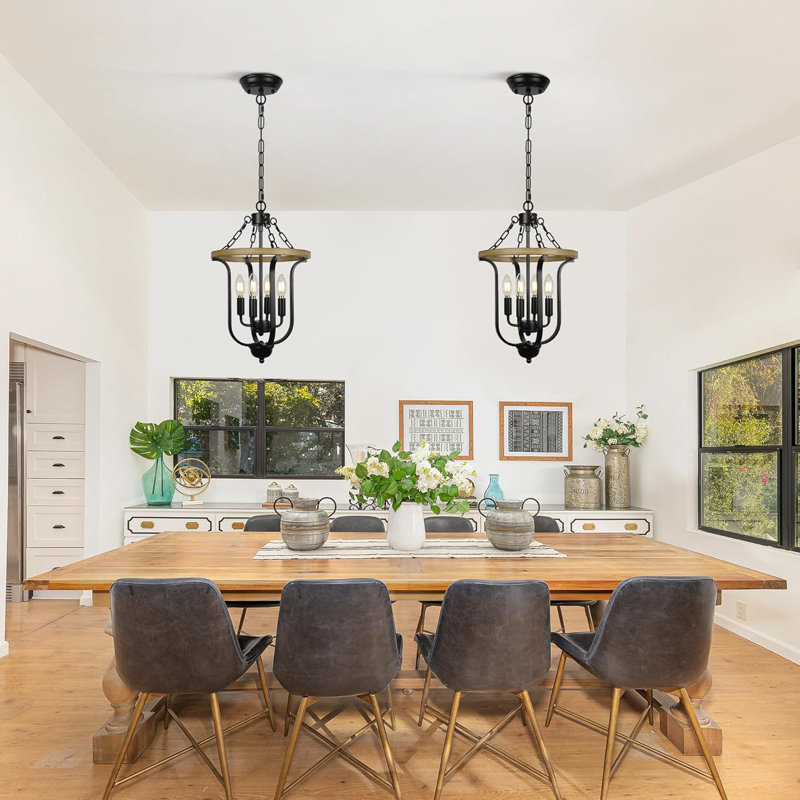 Luminaire de lustre de style campagnard, lanterne rustique à 4 lumières avec hauteur réglable, cage rétro pour vestibule, vestibule, salle à manger, îlot de cuisine, couloir