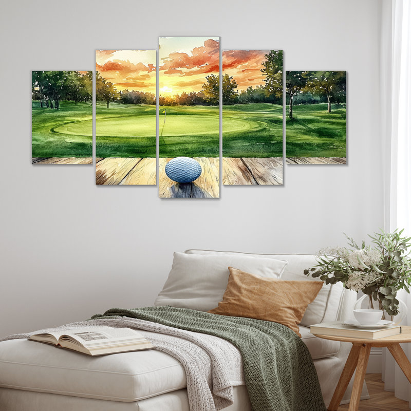 Pratique de golf sur un plateau en bois - Décoration murale golf - Art mural moderne, H 32 po x l 60 po, 5