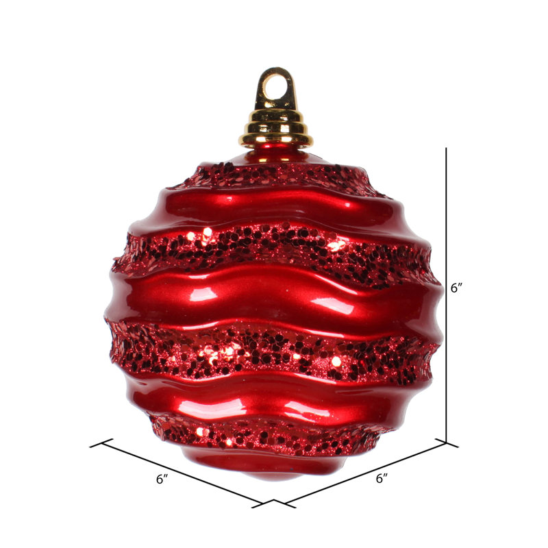 Ornement de Noël boule rayée et scintillante, Rouge, H 6 po x l 6 po x P 6 po