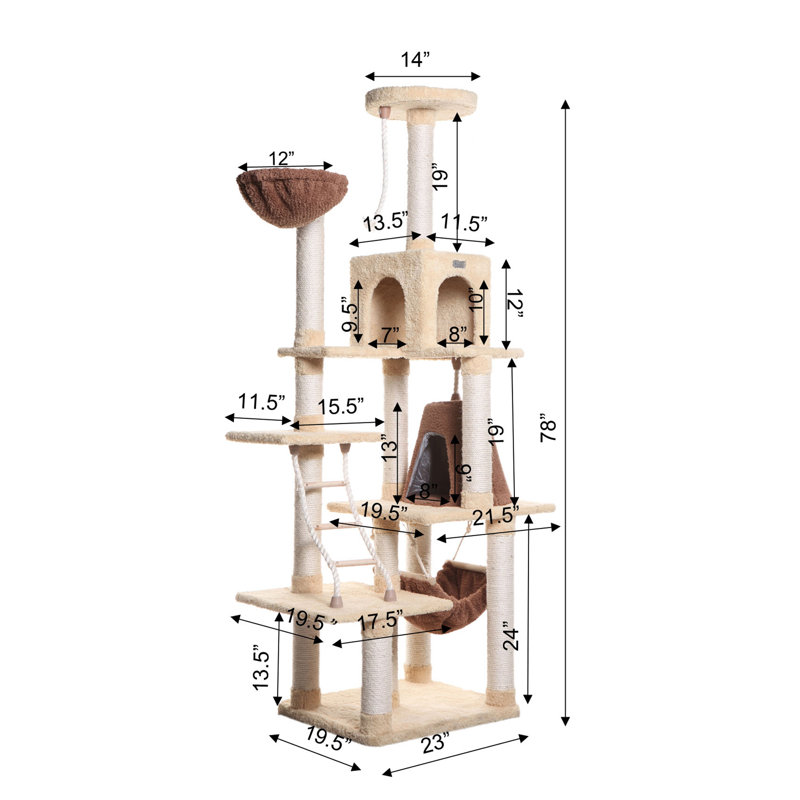 Goldenrod Sisal and Faux Fur Multi-Level Cat Tree with Condo