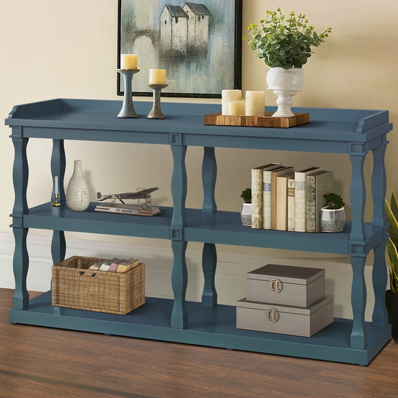 Console Table With 3-Tier Open Storage Spaces And Roman Column Effect Support Legs,Narrow Sofa Entry Table For Living Room, Entryway And Hallway