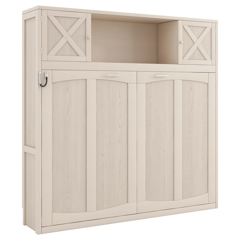Grand lit escamotable avec armoires de rangement, conception peu encombrante et charme rustique pour la vie moderne (matelas non inclus)