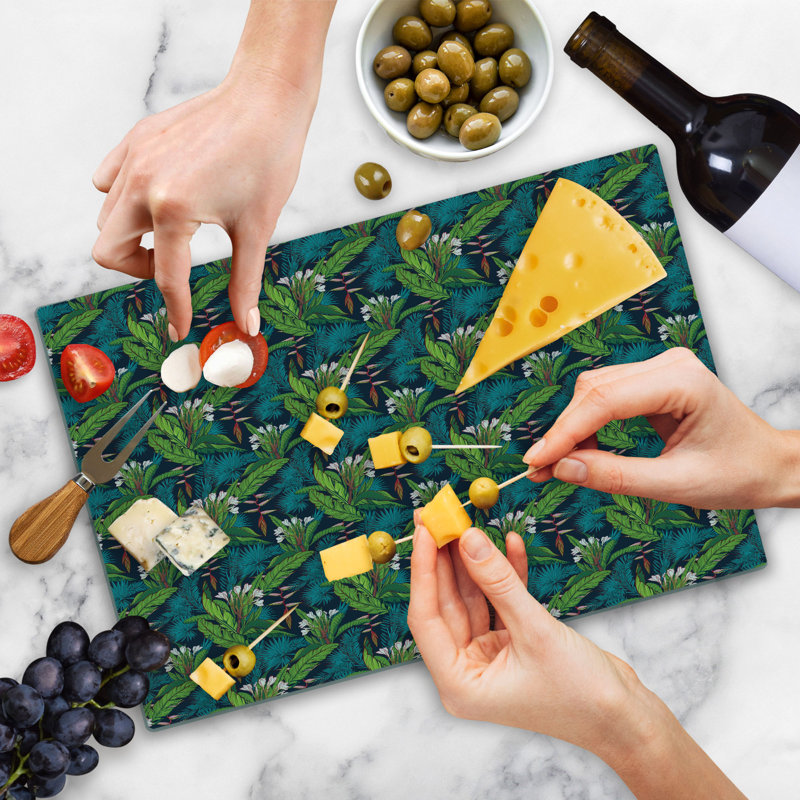 Ambesonne Leaf Cutting Board Large Size Tropical Jungle Pattern Multicolor