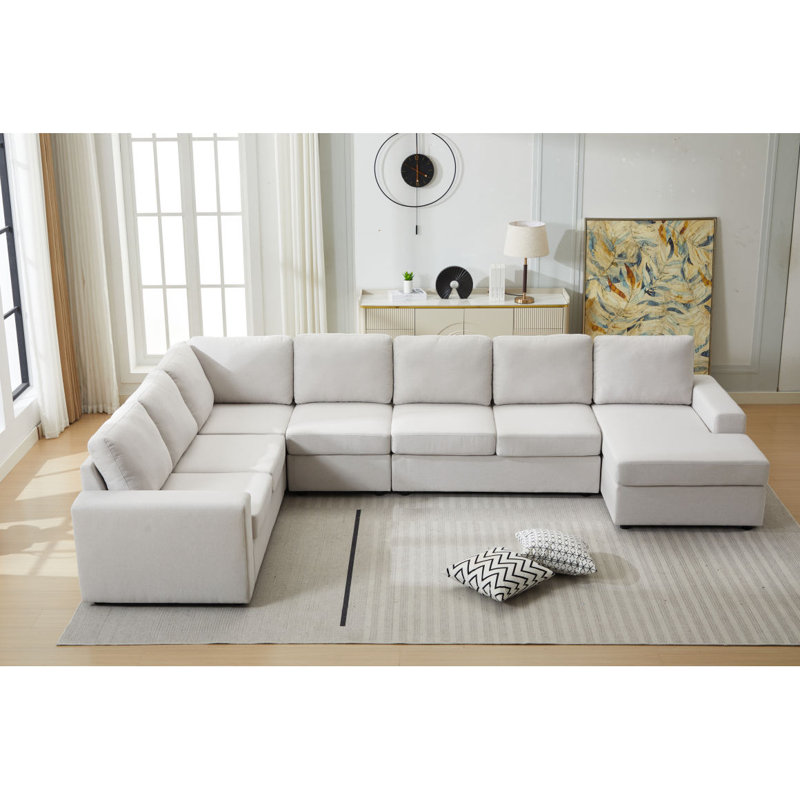 Ensemble de canapés modulaires en forme de L Boneless Large, Beige, 6