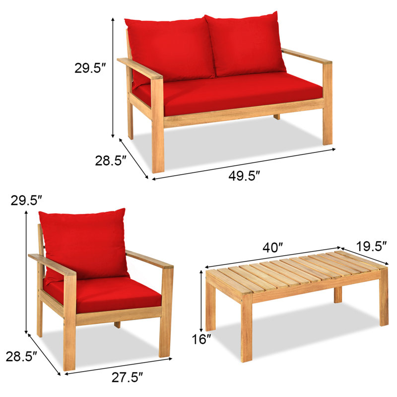 Antonion Acacia 4 - Person Patio Conversation Set with Cushions, Red