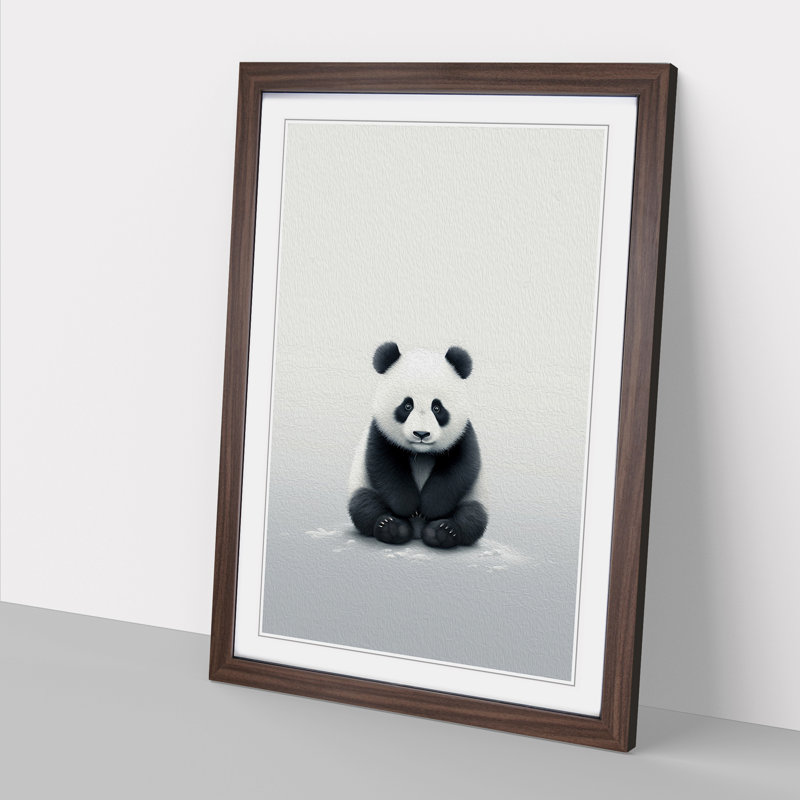 Panda Minimalism - Single Picture Frame Print on Wood, Walnut Framed, 64cm H x 46cm W x 2" D