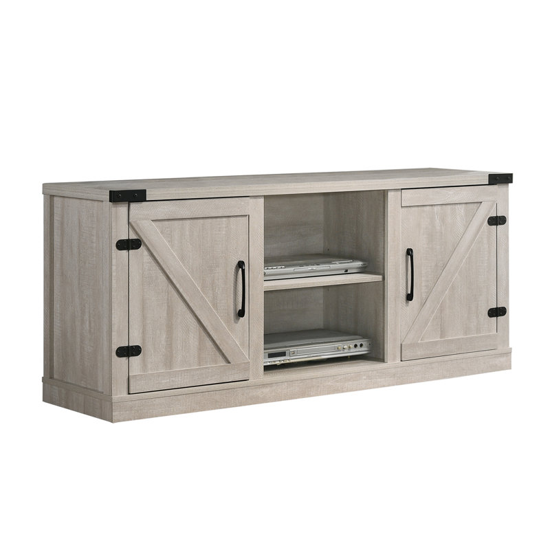 58" Wide TV Stand with 2 Open Shelves and 2 Cabinets, Dusty Gray