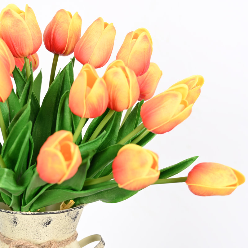 Arrangement floral tulipe de ferme artificielle pour remplisseur de vases, Orange